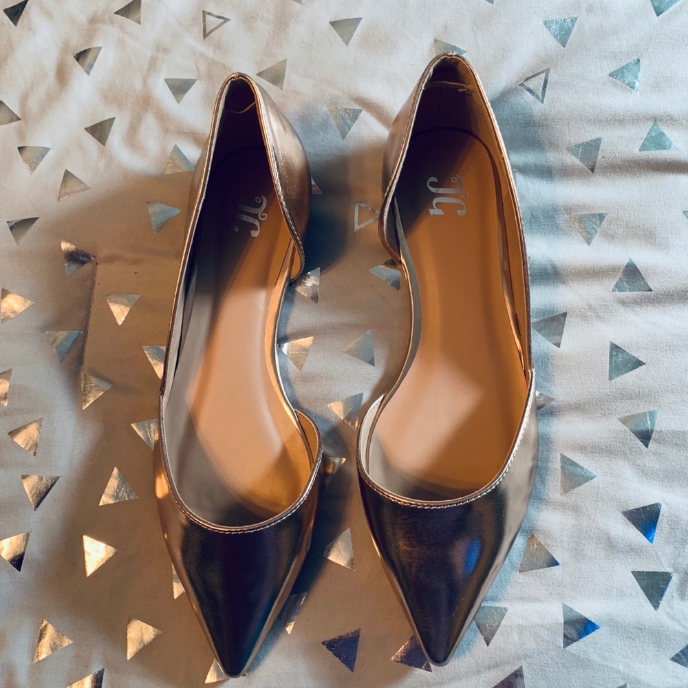 Rose gold pointed toe flats